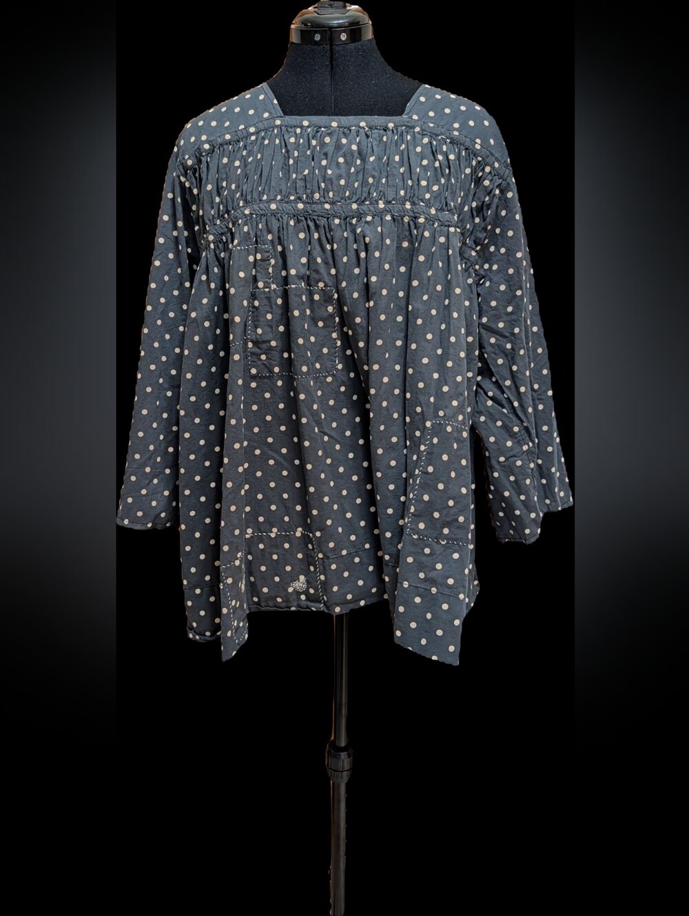Magnolia Pearl Navy and White Polka Dot Womens' Peasant Top